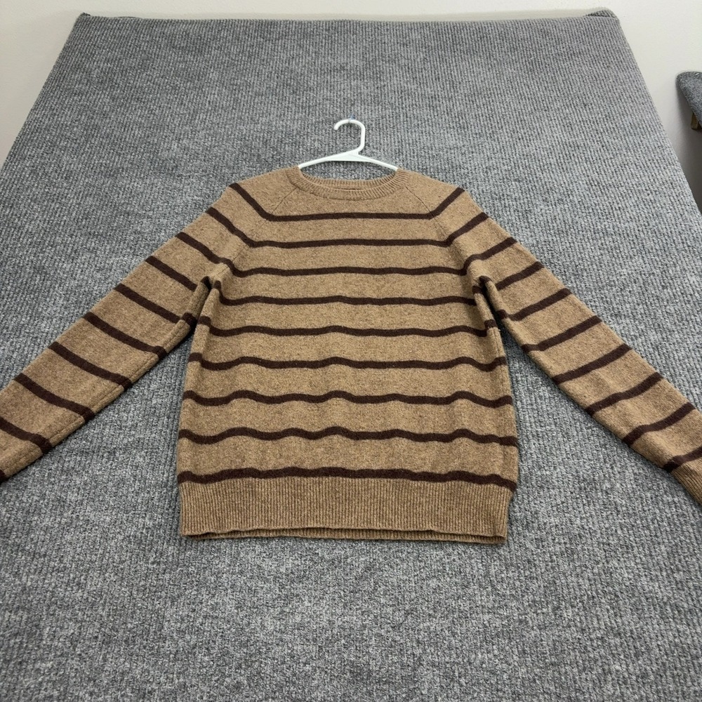 Express Sweater Mens L Brown Lambs Wool Striped Crew Neck Preppy Classic